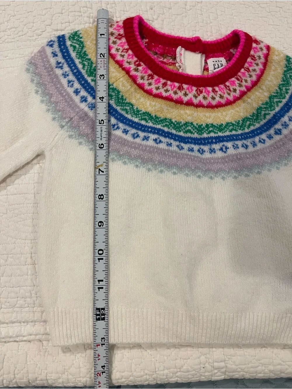 Baby GAP White Knit Sweater Rainbow Fair Isle Yoke 18-24 Months Feminine PRIDE